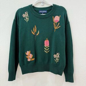Princess Highway Women’s Size 10 Grey Embroidered Floral Acrylic Sweater Crew